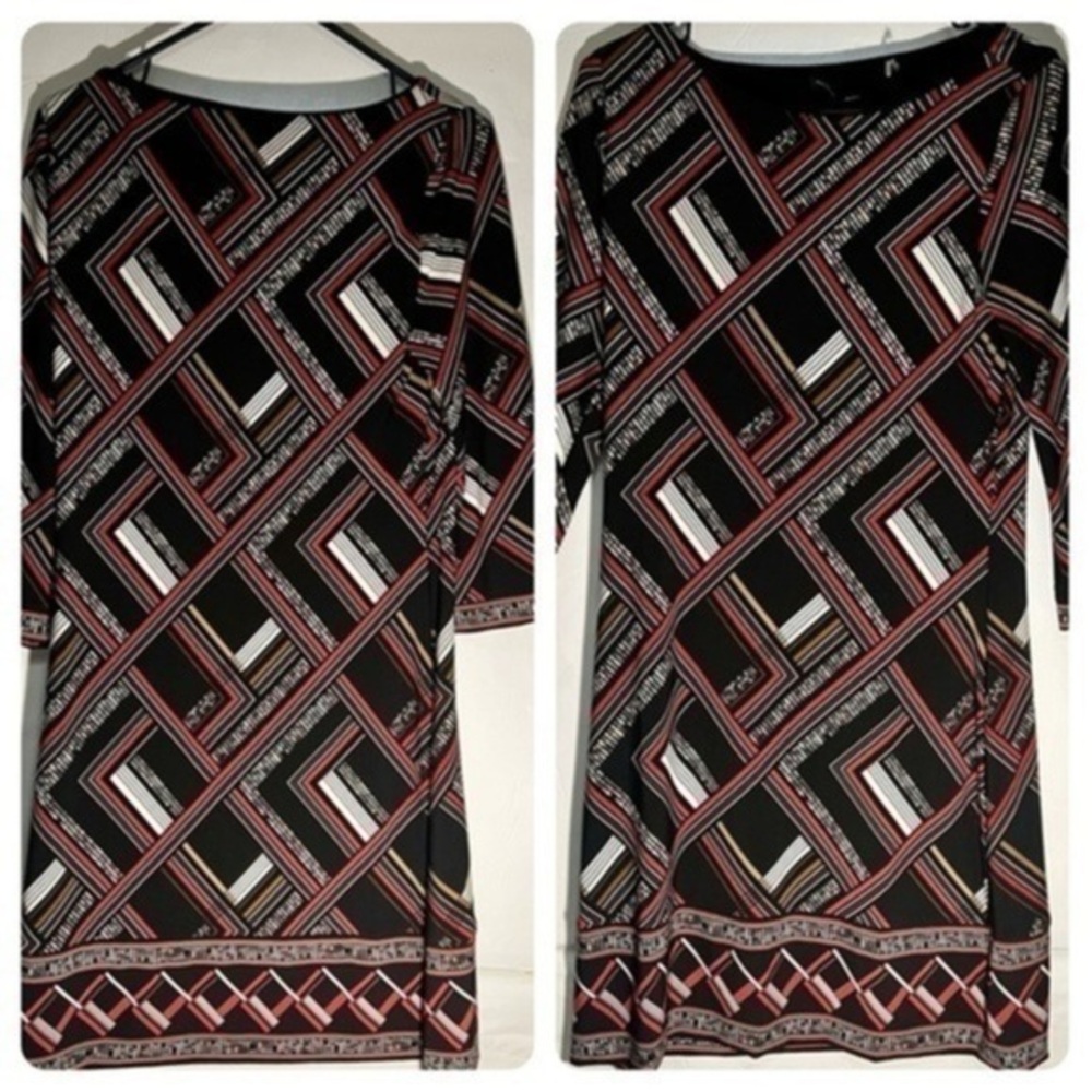 WHITE HOUSE BLACK PRINT BOATNECK SHEATH WOMANS DRESS SIZE MEDIUM